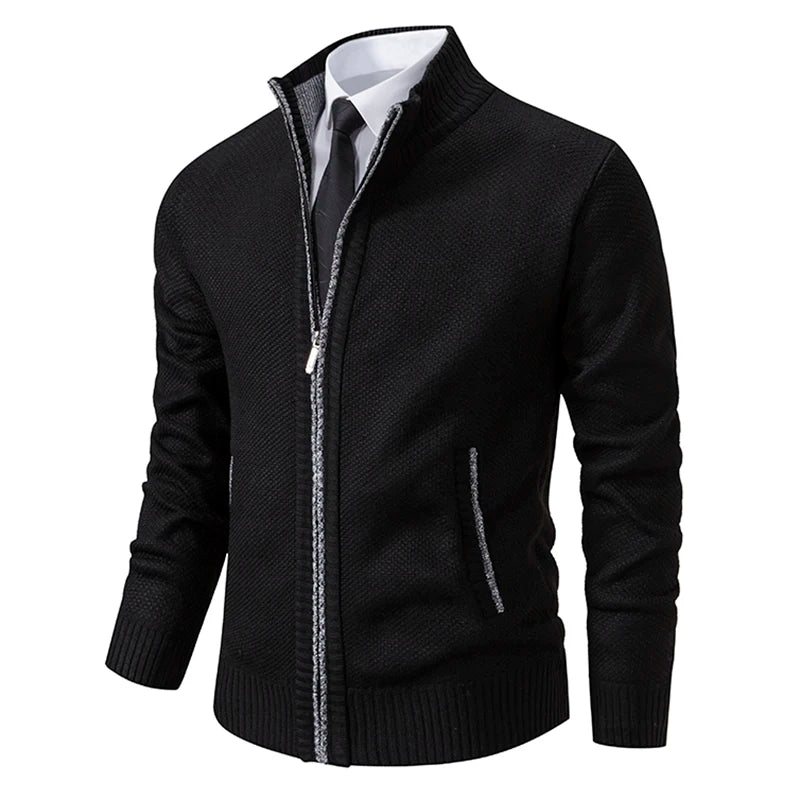 Autumn And Winter New Jersey Men's Casual Sports Coat Solid Color Stand Collar weater Grab Fleece Warm Zipper Cardigan
