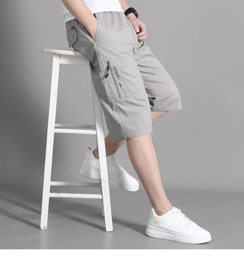 XL-6XL Work Pants Men's Summer Pure Cotton Casual Shorts loose and Slimming Work Pants Home Pants Large Pocket Zipper Decoration