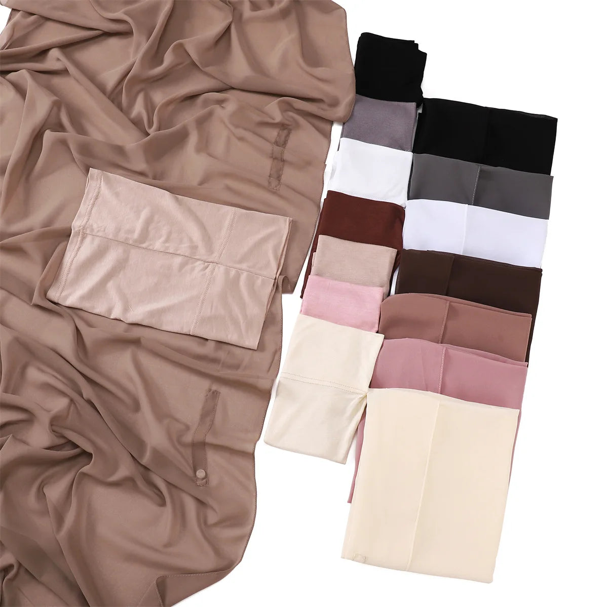 2024 New Hot Sale Premium Instant Chiffon Hijab Wrap With Bulit-in Magnets Solid Color Muslim Women Scarf Shawl with Undercap