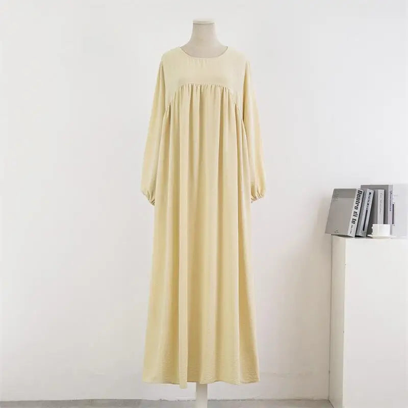 Women Loose Maxi Dresses Muslim Dress Spring Autumn Female Full Sleeve Casual Solid Pockets Robe Long Dresses Mujer Vestidoes