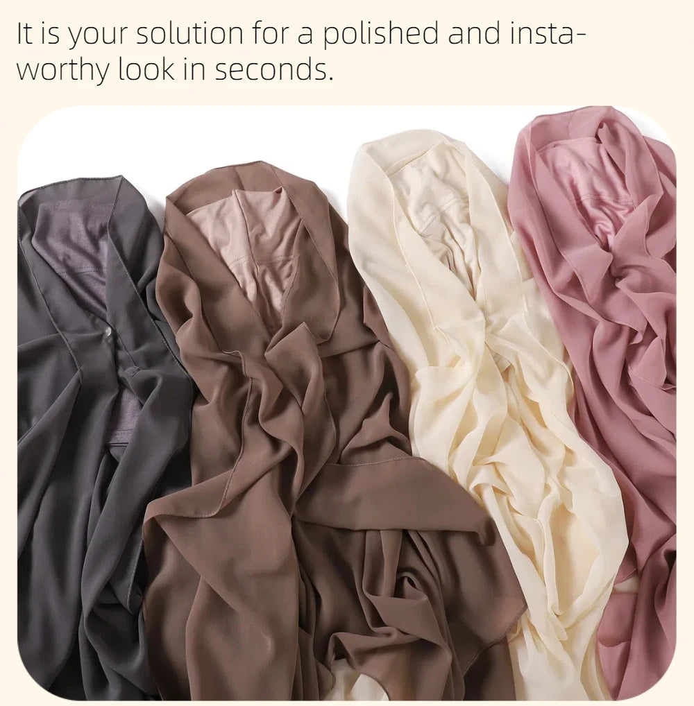 2024 New Hot Sale Premium Instant Chiffon Hijab Wrap With Bulit-in Magnets Solid Color Muslim Women Scarf Shawl with Undercap