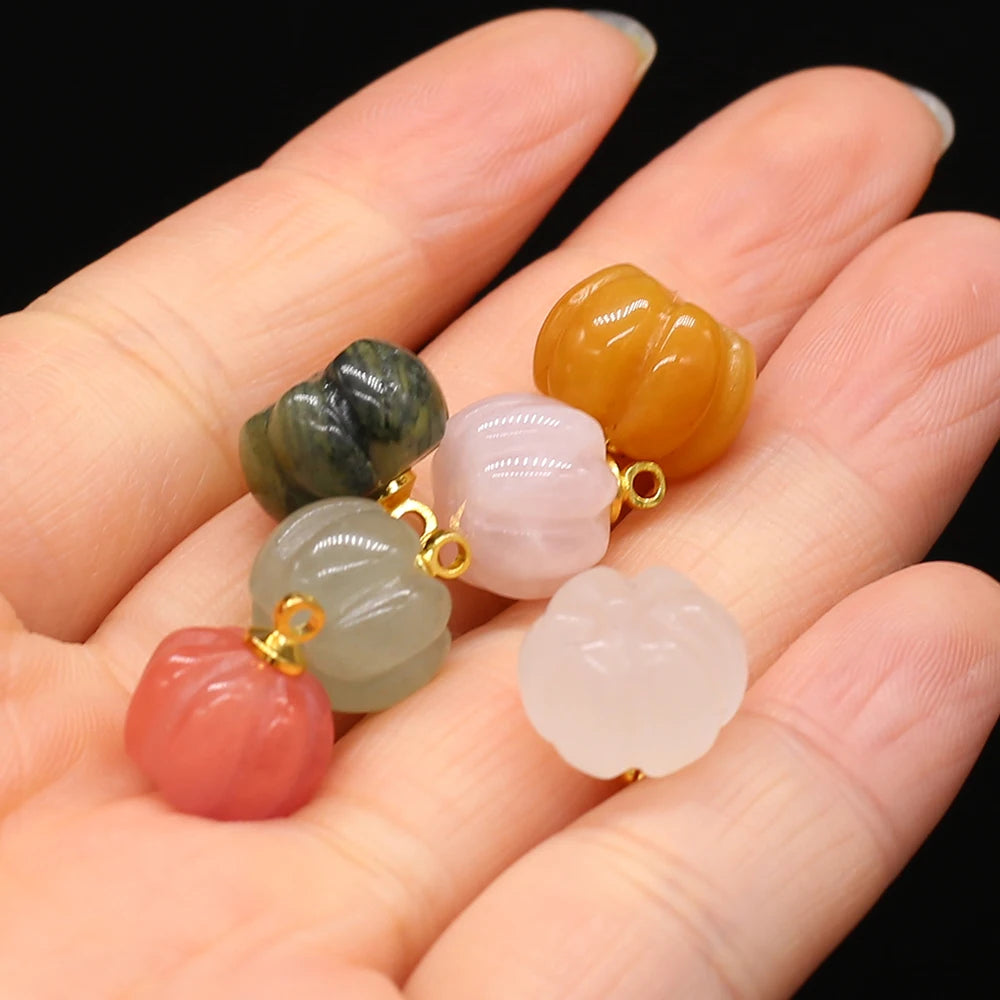 5pcs/Lot 13x13mm Natural Stone Red Agate Rose Quartz Pendant Charms Mini Pumpkin Charms for Jewelry Making DIY Necklace Earrings