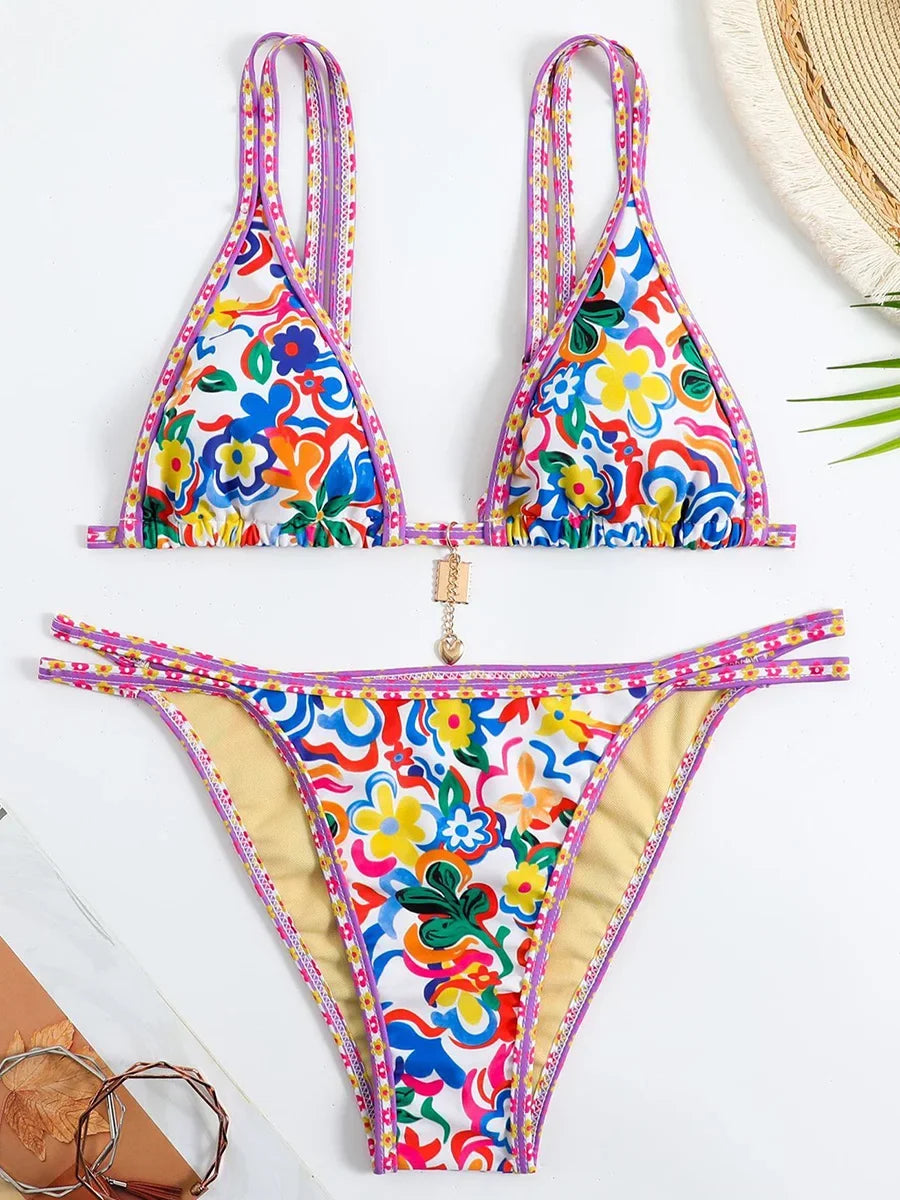 Floral Printed Bikinis 2025 Brazilian Bikini Women Swimwear Female Swimsuit Two-pieces Bikini Set Bathing Suit Swim Beach Wear