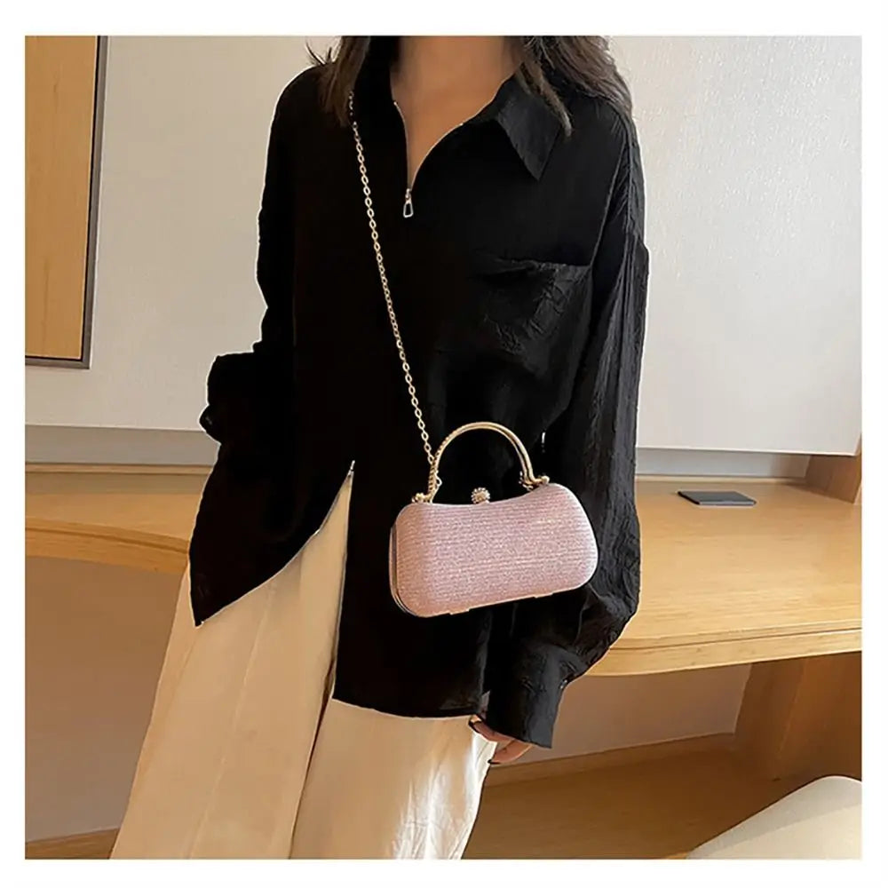 Wedding Bridal Beaded Women Evening Bag Dinner Bag Chain Shoulder Handbags Elegant Rhinestones Clutch Egg Shape Evening Bag