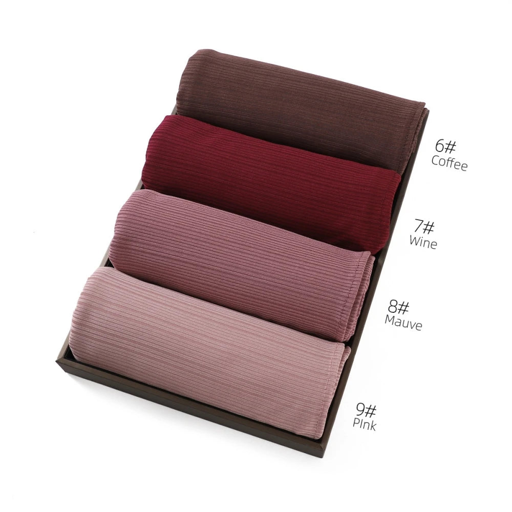 Fashion Elastic Ribbed Jersey Hijabs Solid Color Stripes Lightweight Thin Headscarf Muslim Women Soft Scarf Headwrap Long Shawl