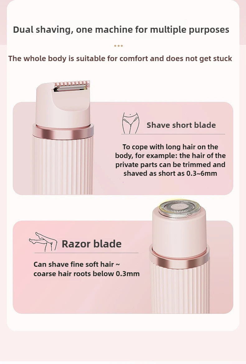 Electric Shaver for Women Waterproof Wet & Dry Hair Razors 2 in 1 Double Head Dual Bikini Hair Trimmer Detachable Head Shaver