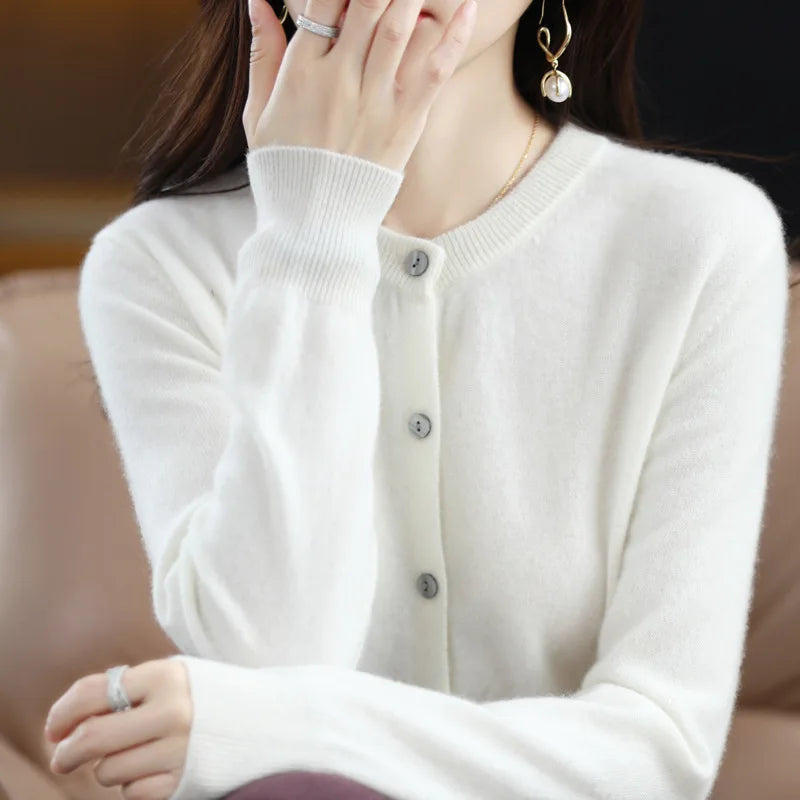 Women's Sweater 2024 New Knitted Cardigan Early Spring Crewneck Sweater Women's Long-sleeved Solid Color All-match Jacket