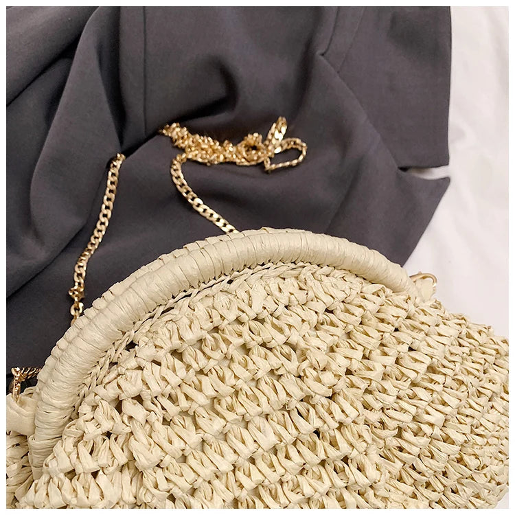 2024 Summer New Straw Weaving Crossbody Bag Fashionable and Casual Shell Bag Women's Shoulder Bag with Excellent Texture