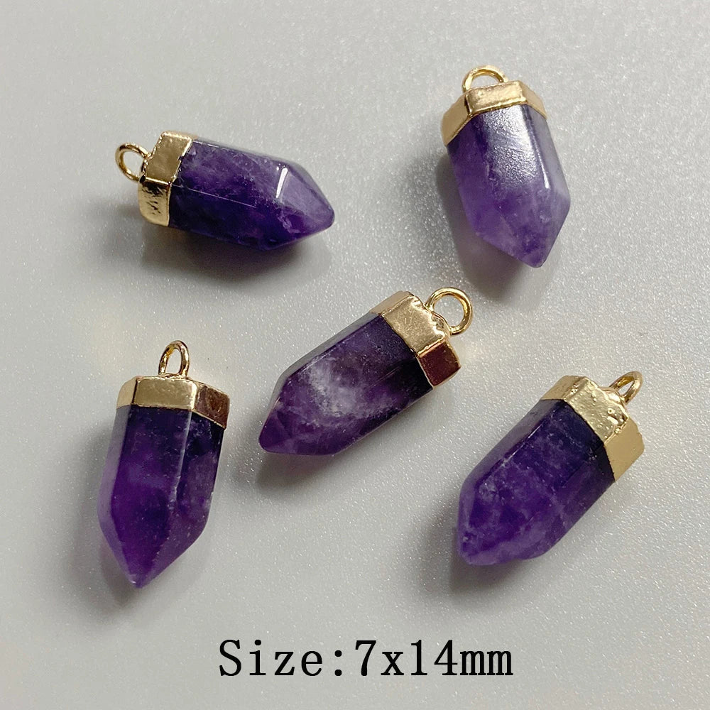 5pcs/lot Natural Bullet Shape Stone Pendant Amethysts Quartzs Tiger Eye Agat Charms For DIY Bracelets Necklace Earrings 6x10mm