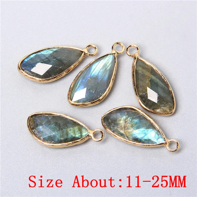 2pcs Natural Rose Clear Pink Quartz Labradorite Amethysts Stone Charm Pendant for Necklaces Earrings Jewelry Making Accessories