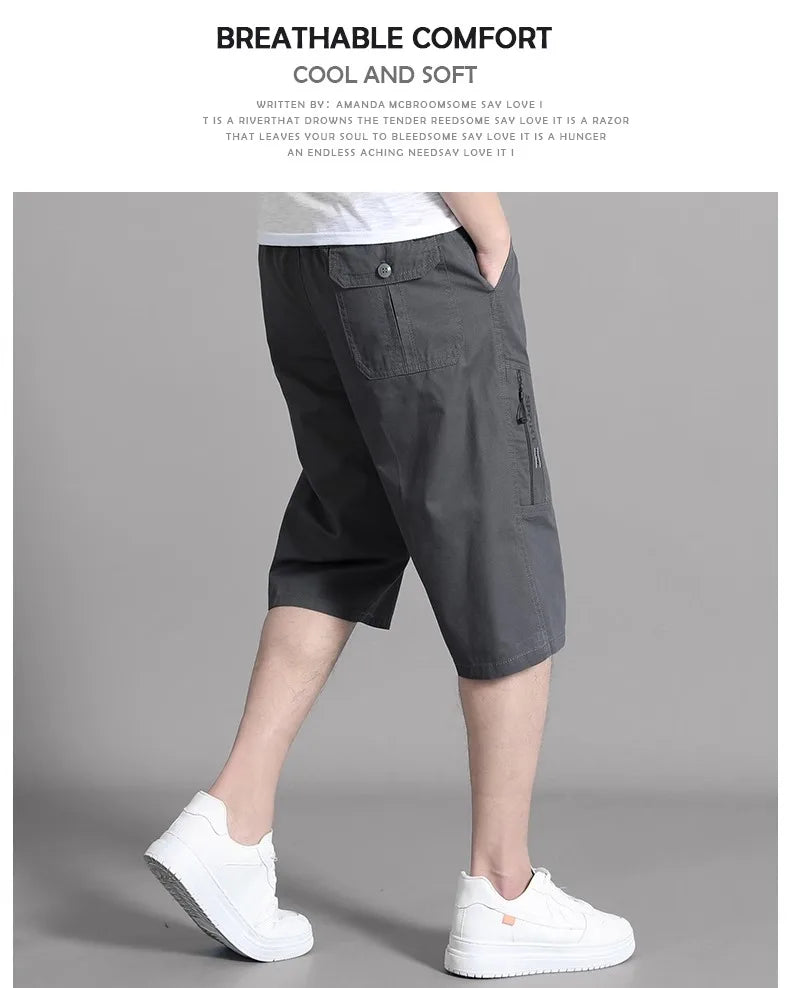 XL-6XL Work Pants Men's Summer Pure Cotton Casual Shorts loose and Slimming Work Pants Home Pants Large Pocket Zipper Decoration