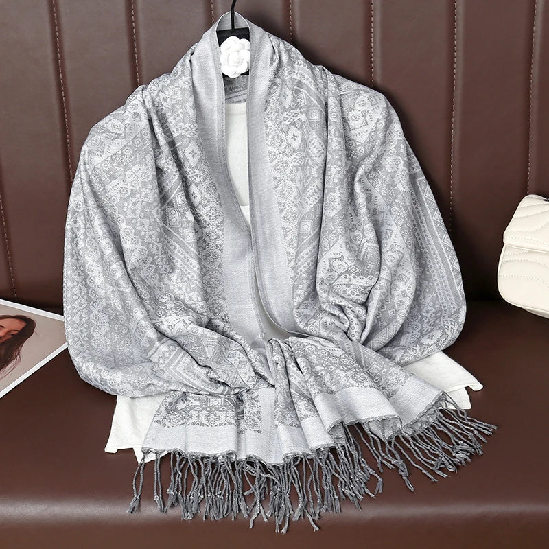 New Winter Scarf Women Keep Warm Cashmere Scarves Casual Designer Pashmina Neckerchief Tassel Shawl Hijab Wrap