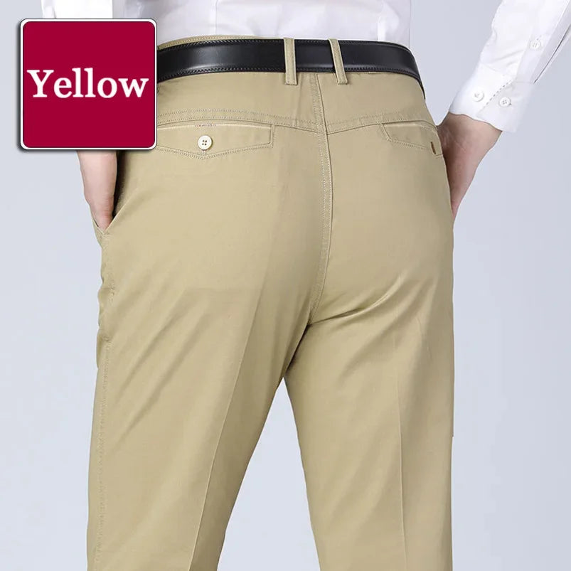 Men's Summer Thin Pants Classic Casual 100% Cotton Business Fashion Stretch Solid Comfortable Elastic Straigh Trousers KOACUS