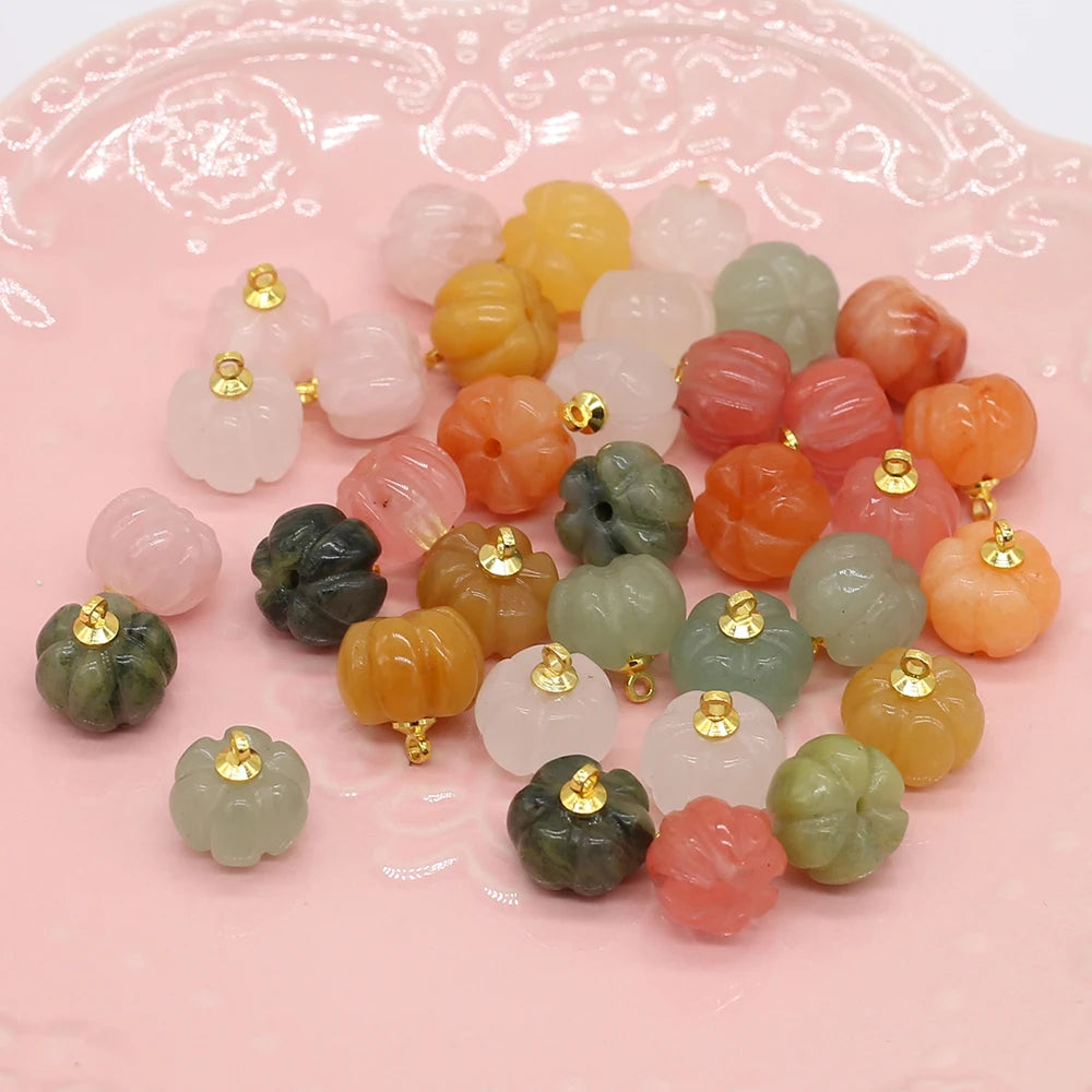 5pcs/Lot 13x13mm Natural Stone Red Agate Rose Quartz Pendant Charms Mini Pumpkin Charms for Jewelry Making DIY Necklace Earrings