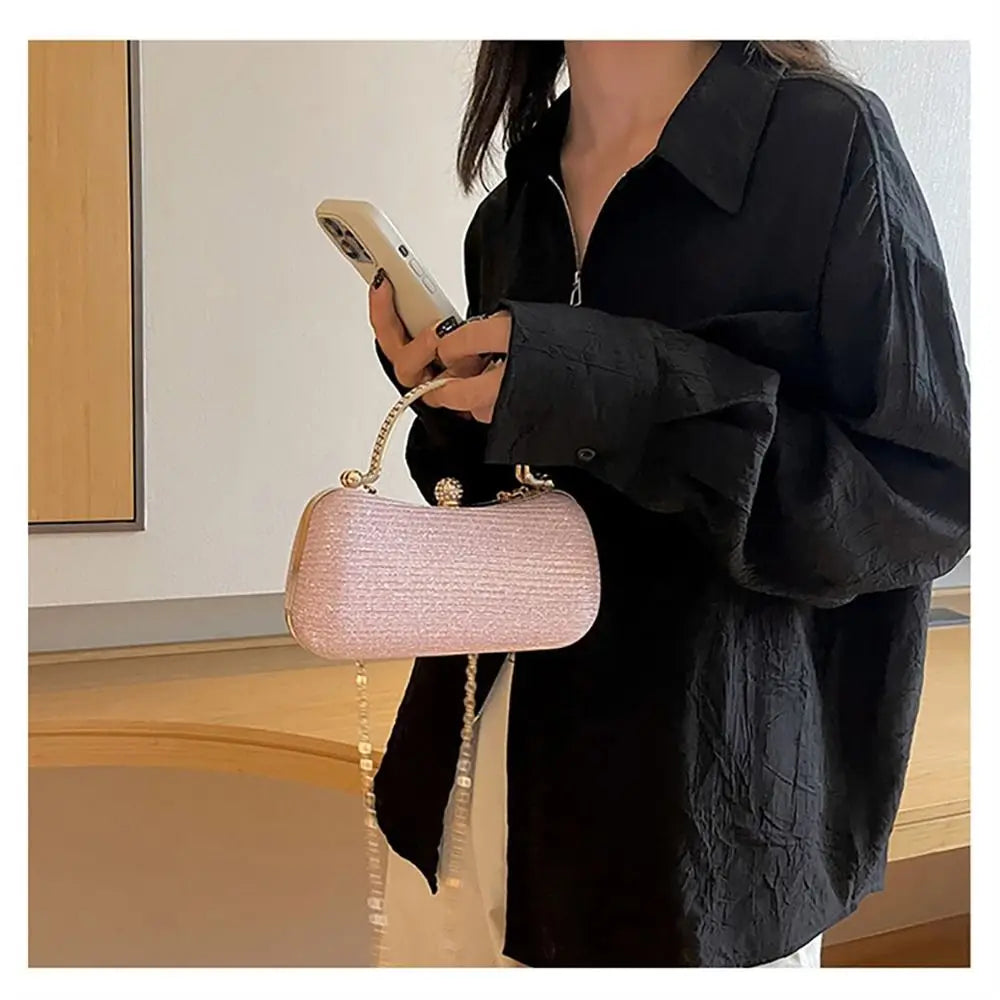 Wedding Bridal Beaded Women Evening Bag Dinner Bag Chain Shoulder Handbags Elegant Rhinestones Clutch Egg Shape Evening Bag