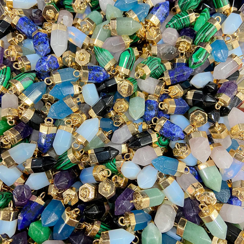 5pcs/lot Natural Bullet Shape Stone Pendant Amethysts Quartzs Tiger Eye Agat Charms For DIY Bracelets Necklace Earrings 6x10mm