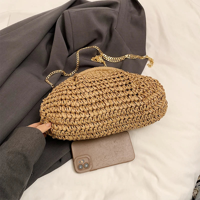 2024 Summer New Straw Weaving Crossbody Bag Fashionable and Casual Shell Bag Women's Shoulder Bag with Excellent Texture