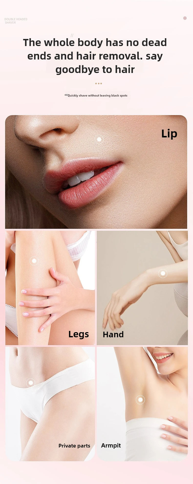 Electric Shaver for Women Waterproof Wet & Dry Hair Razors 2 in 1 Double Head Dual Bikini Hair Trimmer Detachable Head Shaver