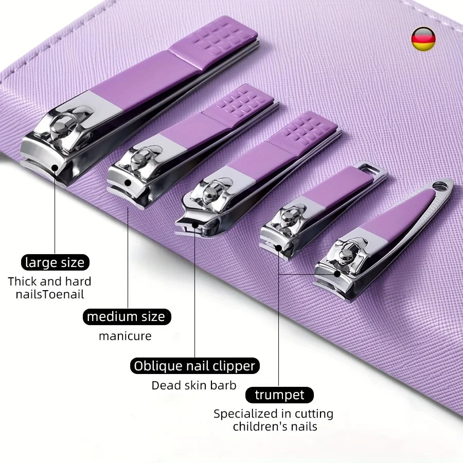 9/18/24/30 PCS Stainless Steel Manicure Set in Dazzling Purple & Blue - Modern Style Nail Clippers with Convex Blade, Non-Scente