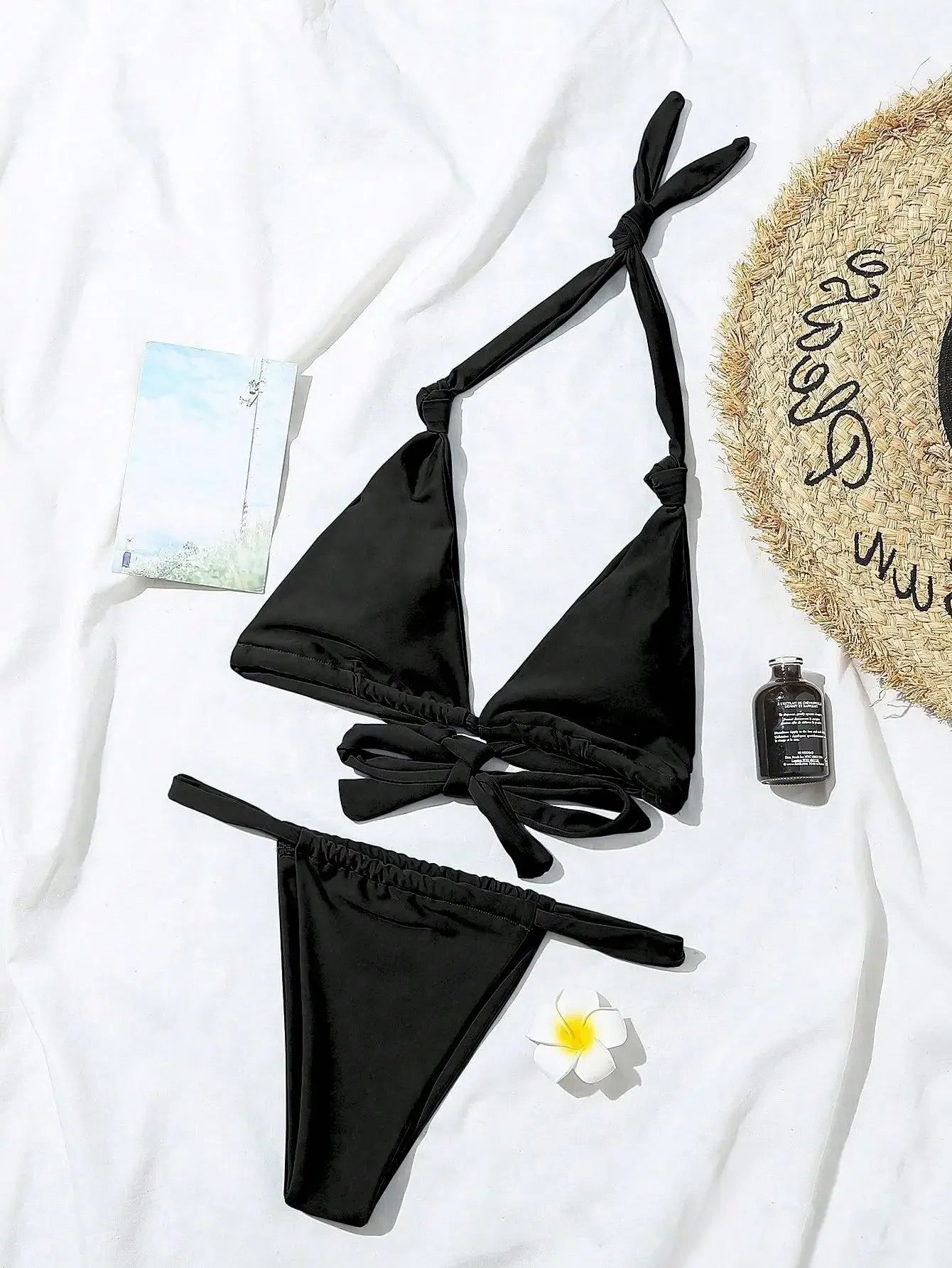2PCS Women's Sexy Summer Pleated Lace With Backless Beach Vacation Bikini