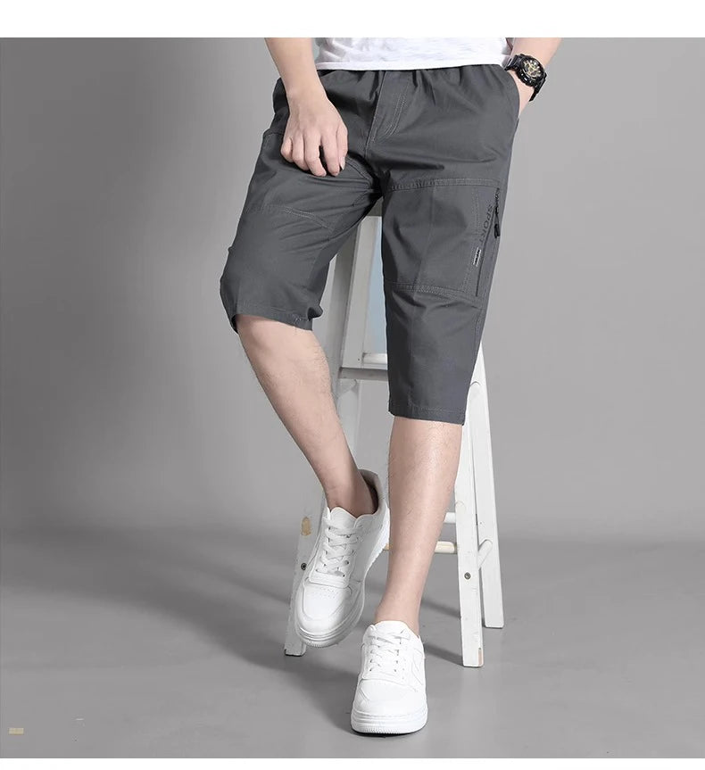 XL-6XL Work Pants Men's Summer Pure Cotton Casual Shorts loose and Slimming Work Pants Home Pants Large Pocket Zipper Decoration