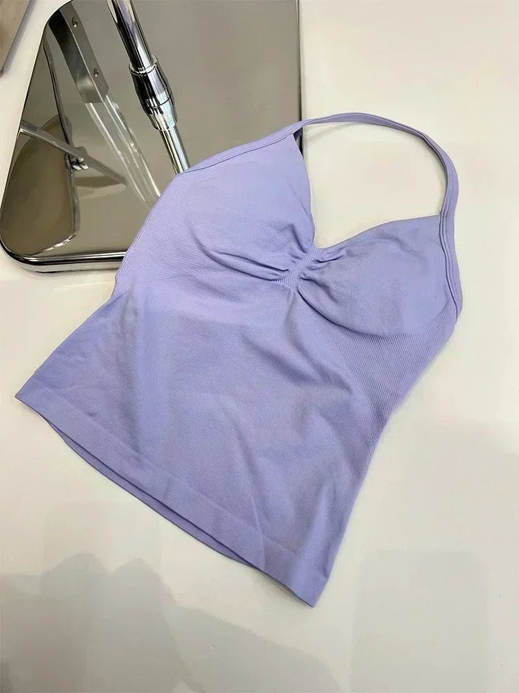 Four Seasons New Gym Fashion Yoga Gym Clothing Hip Pants Neck Bra Comfortable Dopamine Pilates Set