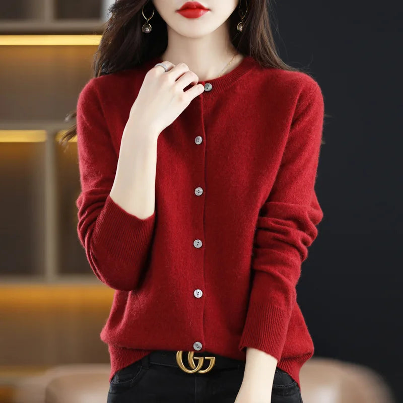 Women's Sweater 2024 New Knitted Cardigan Early Spring Crewneck Sweater Women's Long-sleeved Solid Color All-match Jacket