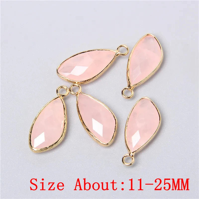 2pcs Natural Rose Clear Pink Quartz Labradorite Amethysts Stone Charm Pendant for Necklaces Earrings Jewelry Making Accessories