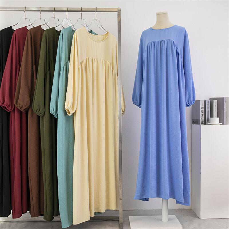 Women Loose Maxi Dresses Muslim Dress Spring Autumn Female Full Sleeve Casual Solid Pockets Robe Long Dresses Mujer Vestidoes