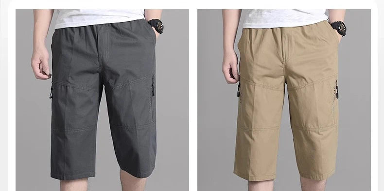 XL-6XL Work Pants Men's Summer Pure Cotton Casual Shorts loose and Slimming Work Pants Home Pants Large Pocket Zipper Decoration