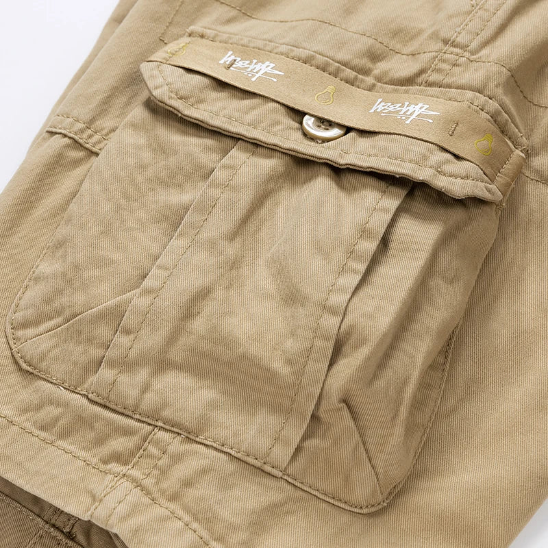 Summer sports shorts men's multi pocket oversized loose casual pants pure cotton wear-resistant knee length workwear shorts