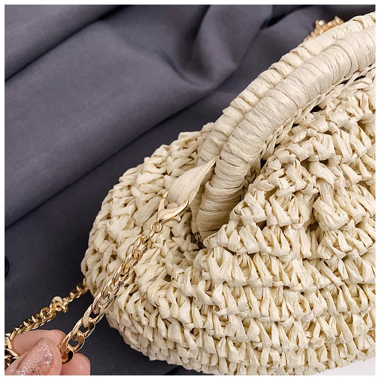 2024 Summer New Straw Weaving Crossbody Bag Fashionable and Casual Shell Bag Women's Shoulder Bag with Excellent Texture