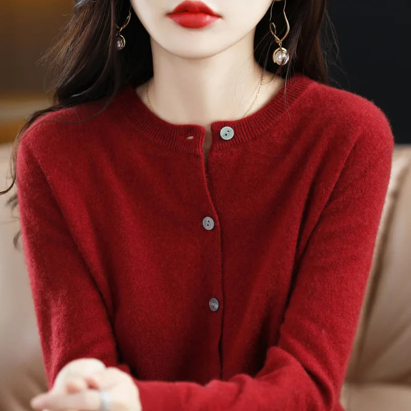Women's Sweater 2024 New Knitted Cardigan Early Spring Crewneck Sweater Women's Long-sleeved Solid Color All-match Jacket