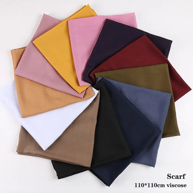 Newest Solid-Color Square Scarf Cotton Muslim Hijab Women Headband Bandana All Match Wraps Kerchief Scarves Shawl 110*110cm