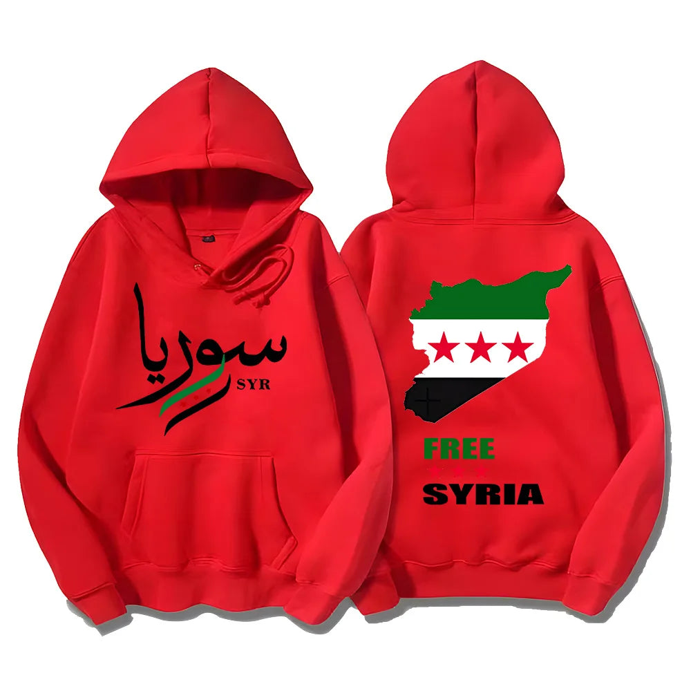 Syrian Freedom Hoodies Damascus Syria Pullovers Unique Syria Map Sweatshirts Anti-War Unisex Clothing Peaceful Protest Sudaderas