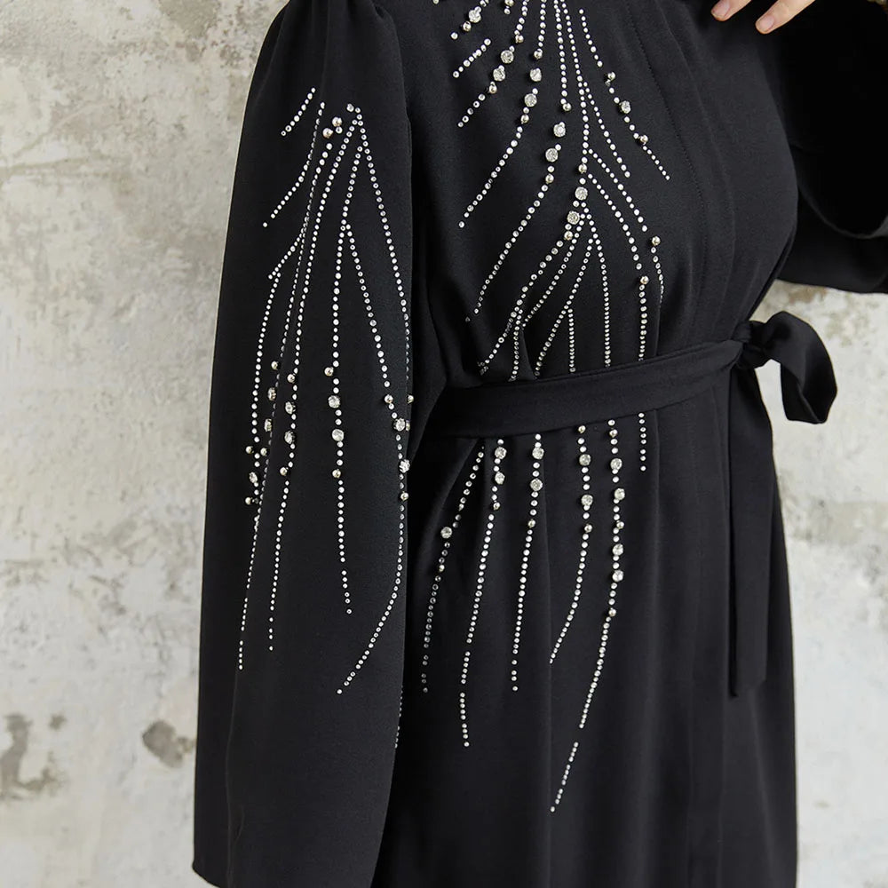 Luxury Black Long Sleeves Muslim Abayas Hot Diamonds Design Islamic Dresses Ladies Casual Clothing Gifts Party Wholesale RIMAIRE