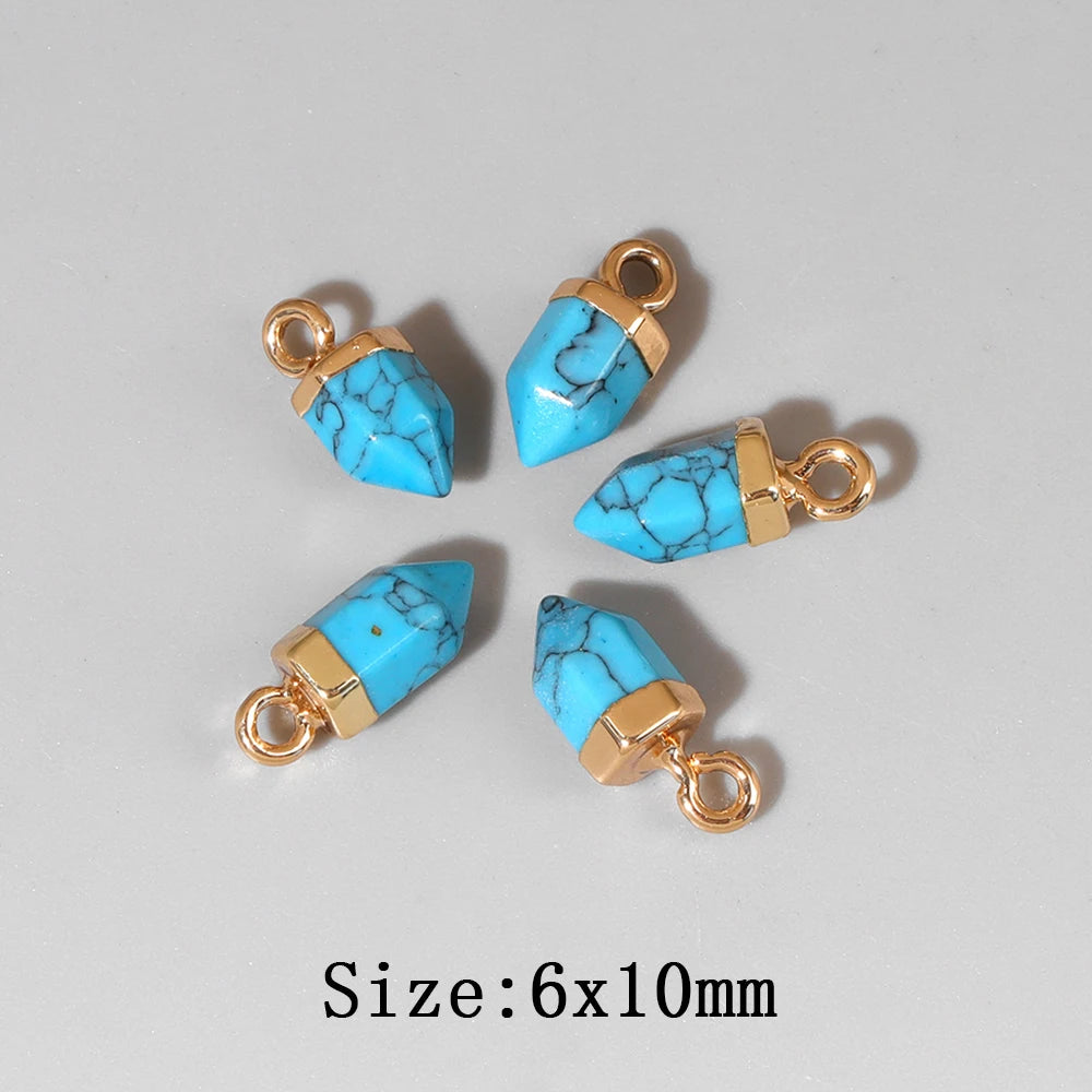 5pcs/lot Natural Bullet Shape Stone Pendant Amethysts Quartzs Tiger Eye Agat Charms For DIY Bracelets Necklace Earrings 6x10mm