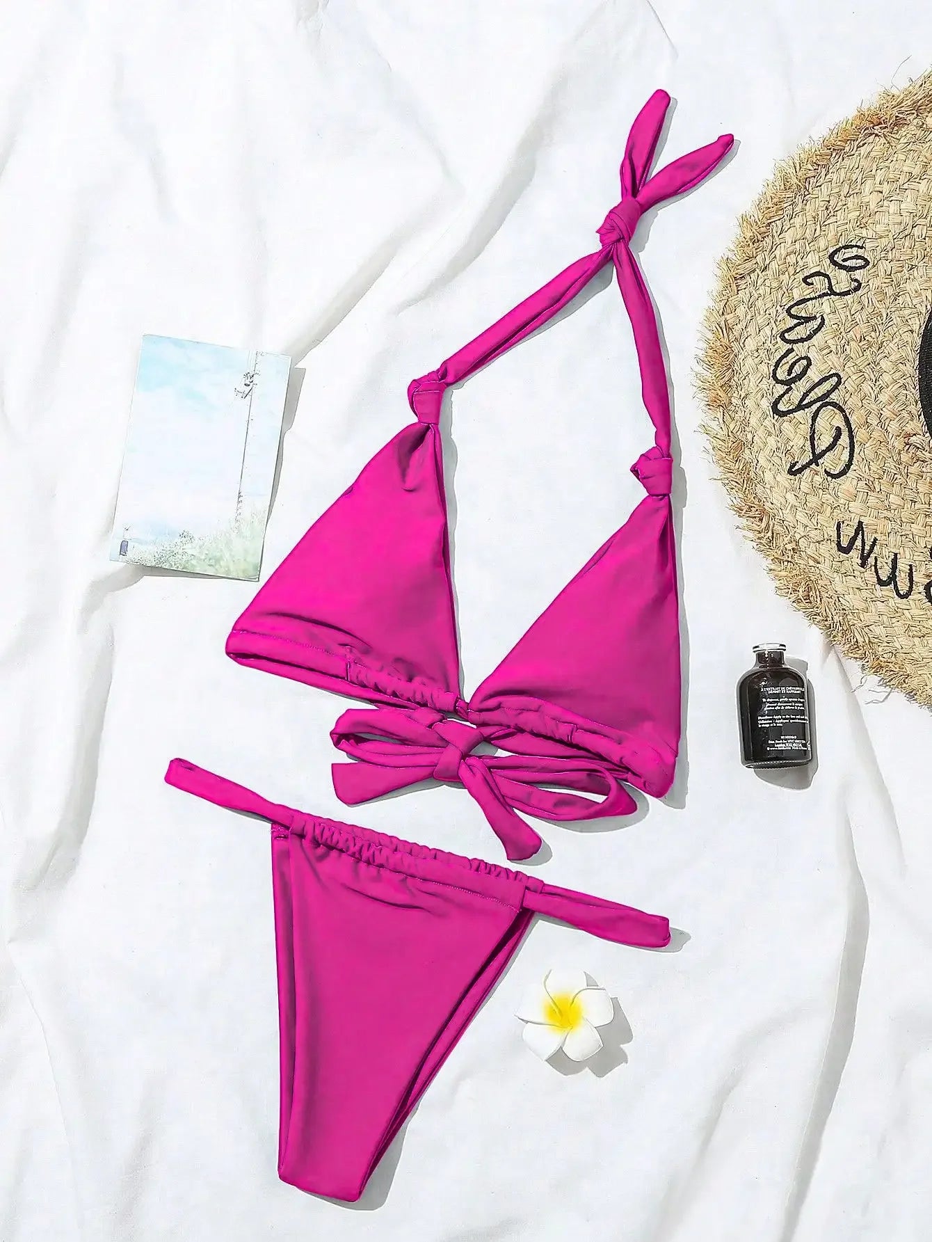 2PCS Women's Sexy Summer Pleated Lace With Backless Beach Vacation Bikini