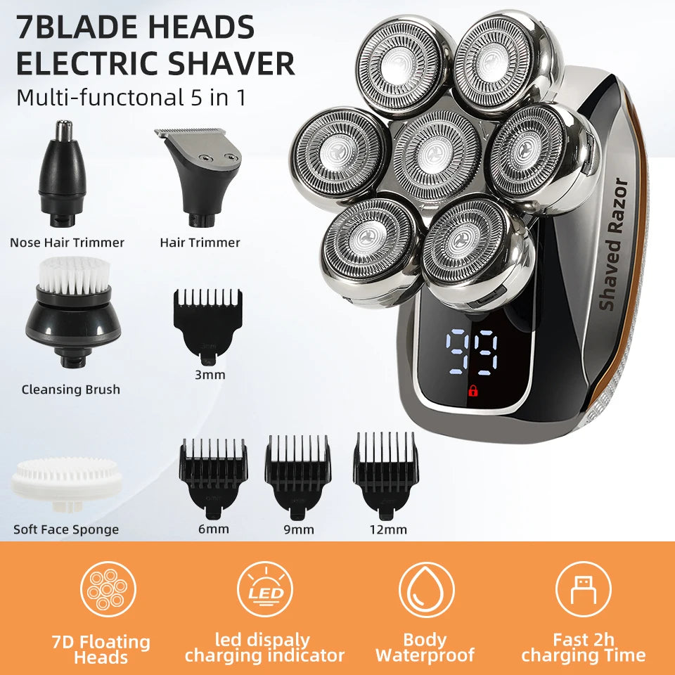 NEW Shaver For Men 7D Independently 7 Cutter Floating Head Waterproof Electric Razor Multifunction USB Charge Trimmer Men