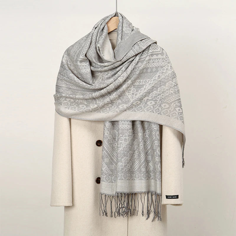 New Winter Scarf Women Keep Warm Cashmere Scarves Casual Designer Pashmina Neckerchief Tassel Shawl Hijab Wrap