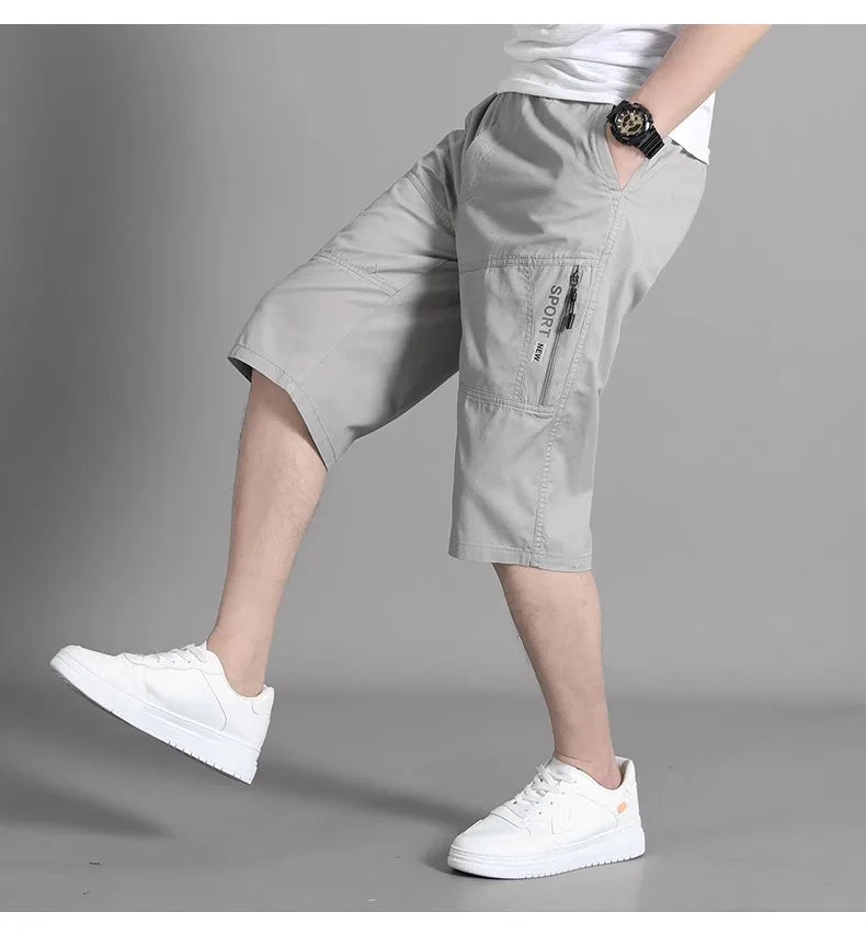 XL-6XL Work Pants Men's Summer Pure Cotton Casual Shorts loose and Slimming Work Pants Home Pants Large Pocket Zipper Decoration
