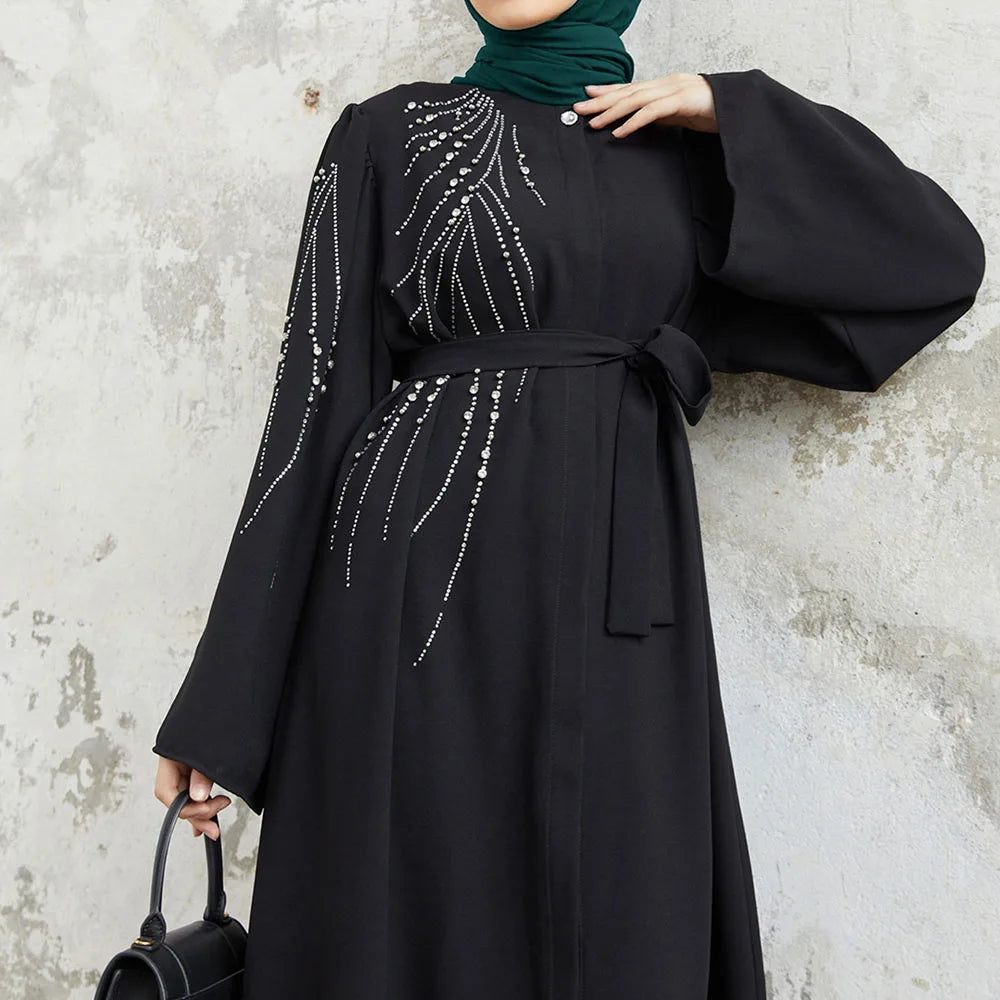 Luxury Black Long Sleeves Muslim Abayas Hot Diamonds Design Islamic Dresses Ladies Casual Clothing Gifts Party Wholesale RIMAIRE