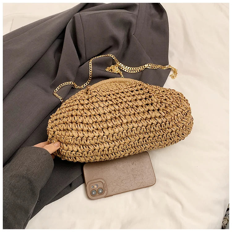 2024 Summer New Straw Weaving Crossbody Bag Fashionable and Casual Shell Bag Women's Shoulder Bag with Excellent Texture