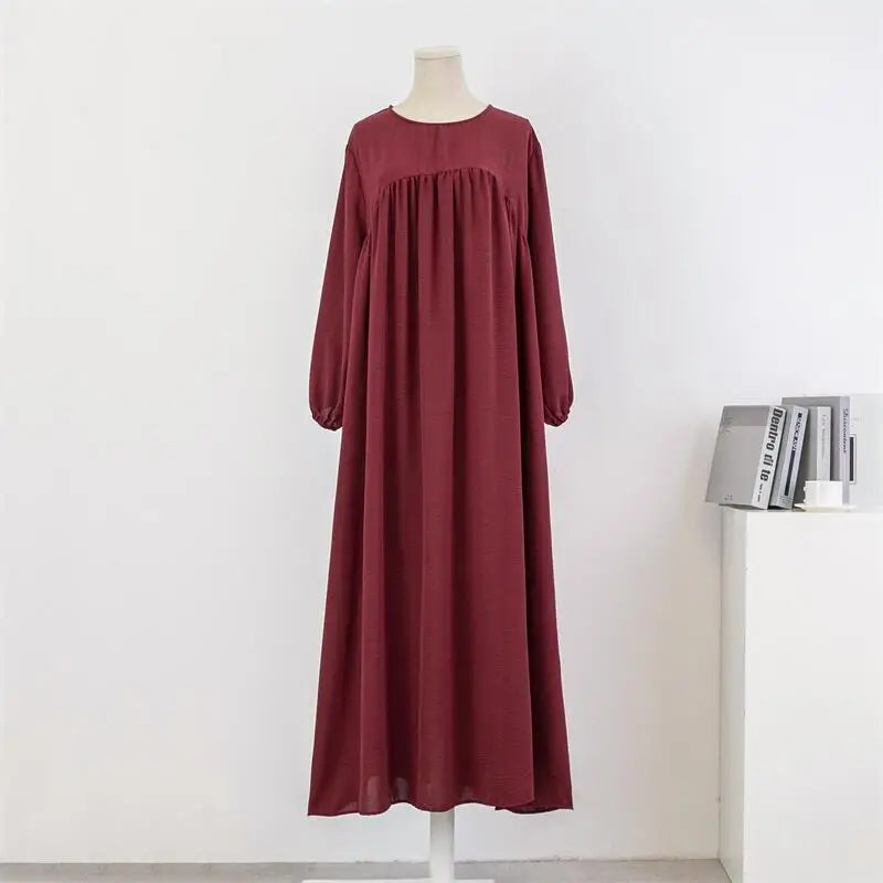 Women Loose Maxi Dresses Muslim Dress Spring Autumn Female Full Sleeve Casual Solid Pockets Robe Long Dresses Mujer Vestidoes