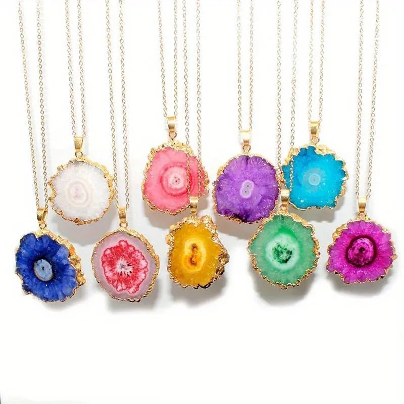 Natural Crystal Pendant Agate Necklace Healing Crystal Gemstone Irregular Polished Agate Slice Crystal Agate Decor Gift forWoman