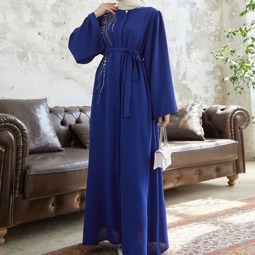Luxury Black Long Sleeves Muslim Abayas Hot Diamonds Design Islamic Dresses Ladies Casual Clothing Gifts Party Wholesale RIMAIRE