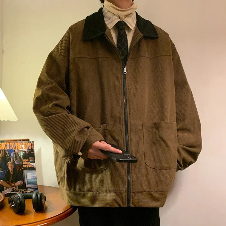 Retro Jacket 2024 Autumn Men Corduroy Bomber Jacket Loose Oversized Patchwork Casual Jacket Male Clothing Loose Hip Hop Tops 5xl