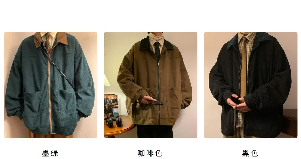 Retro Jacket 2024 Autumn Men Corduroy Bomber Jacket Loose Oversized Patchwork Casual Jacket Male Clothing Loose Hip Hop Tops 5xl