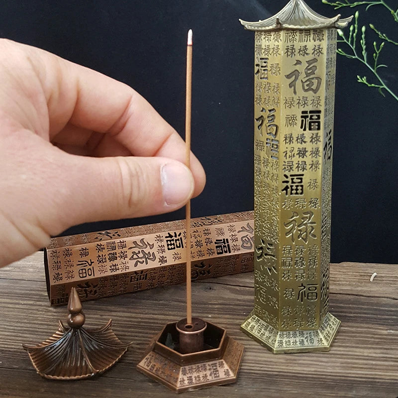 Baifu Vertical Incense Burner Fulu Pagoda Incense Censer Heart Sutra Hollow Stick Incense Holder Home Tea Room Office Decoration