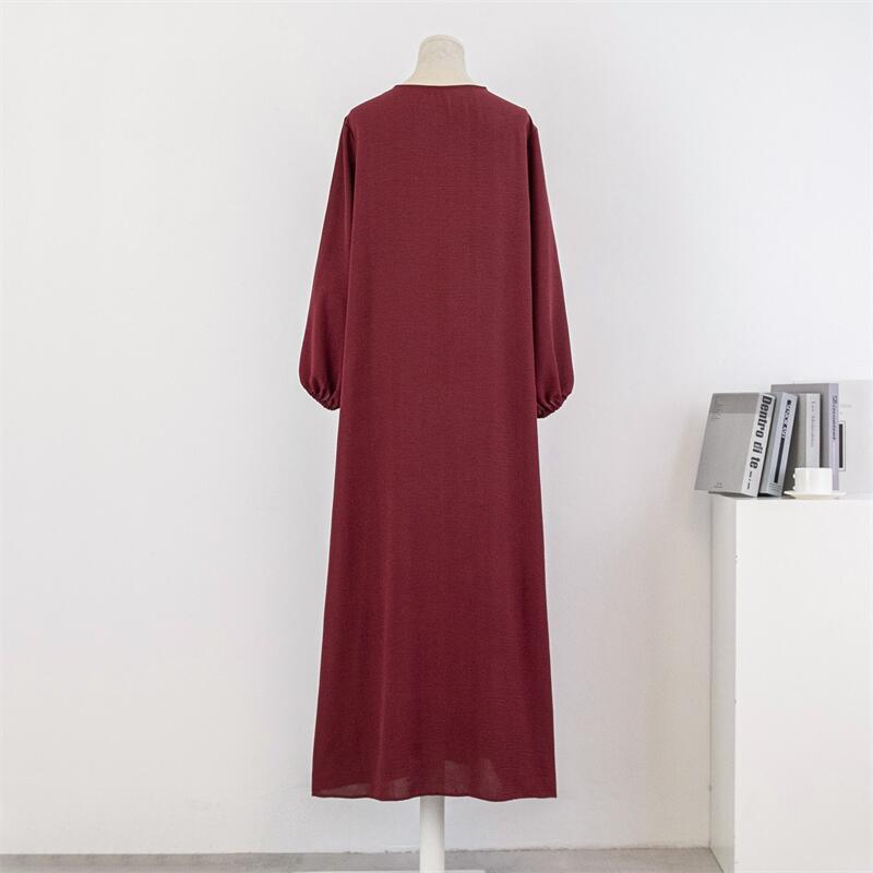 Women Loose Maxi Dresses Muslim Dress Spring Autumn Female Full Sleeve Casual Solid Pockets Robe Long Dresses Mujer Vestidoes